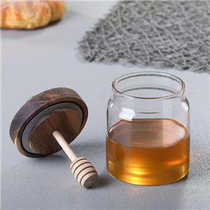 Bocal en verre rond moderne et exquis de 500 ml avec couvercle en bois et tige d'agitation