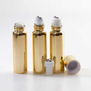 Luxury 5ml 10ml Electroplating Gold Silver Essential Oil Glass Roll on Bottle