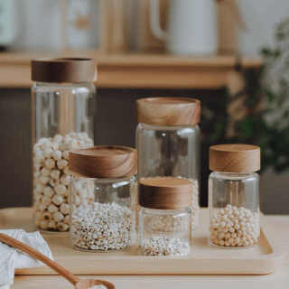 Kitchen Accessories Spice Jar Food Grade Borosilicate Glass Storage Jars With Wooden Lid