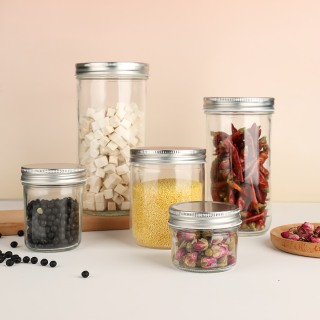 Pot en verre en gros Pot de miel Mason Pots en verre de stockage des aliments sans plomb avec couvercle en acier inoxydable
