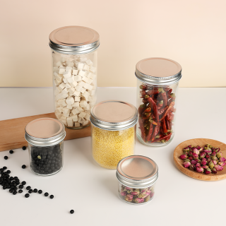 Pot en verre en gros Pot de miel Mason Pots en verre de stockage des aliments sans plomb avec couvercle en acier inoxydable