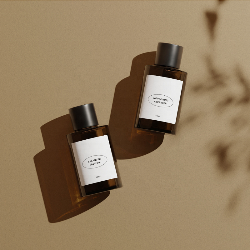 Botol Pipet Kosmetik Kaca Amber Matte Kustom 30ml 50ml untuk Serum Minyak Esensial dengan Kotak Kertas
