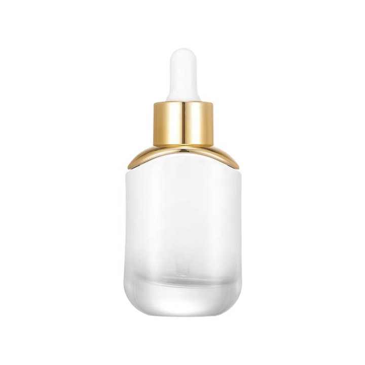 Pemasok Kemasan Kosmetik Grosir 30ml Botol Pipet Kaca Minyak Esensial dengan Bahu Perak