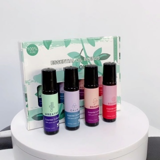 Botella de vidrio vacía con rodillo transparente de 10 ml para aceites esenciales con etiqueta con logotipo