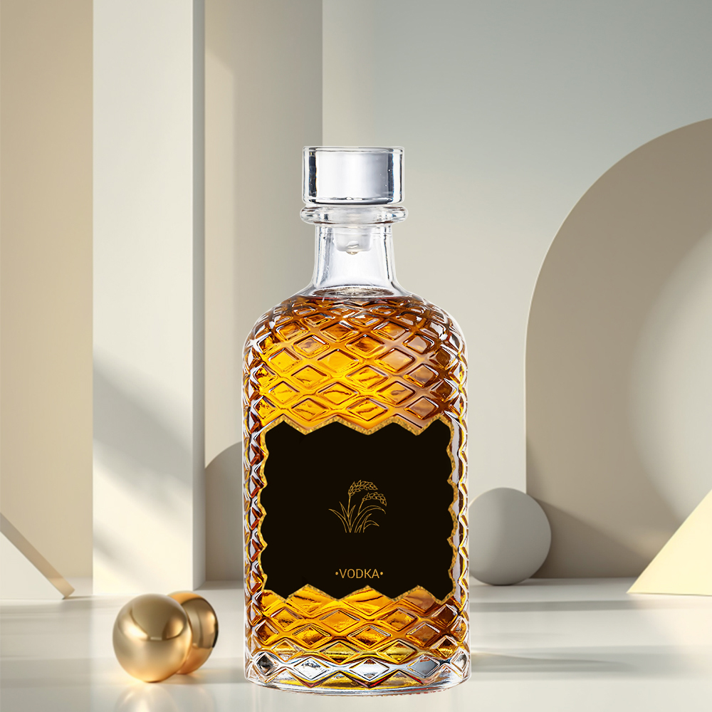 Botol Minuman Keras/Whiskey Kaca Transparan Bulat Mewah 500ml Tanpa Gabus