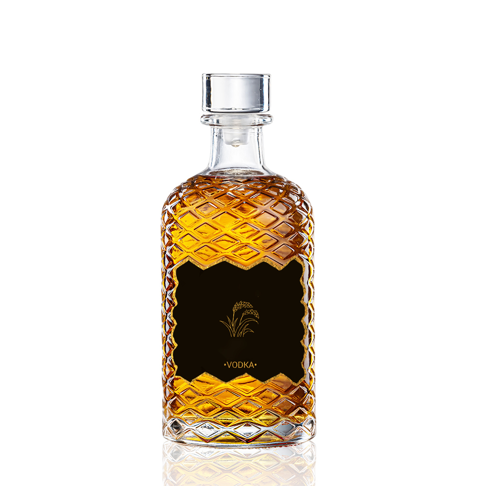 Botol Minuman Keras/Whiskey Kaca Transparan Bulat Mewah 500ml Tanpa Gabus