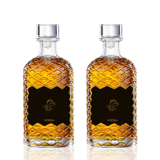 500 мл Роскошная круглая прозрачная стеклянная бутылка для ликера и вина Бутылка для виски без пробки