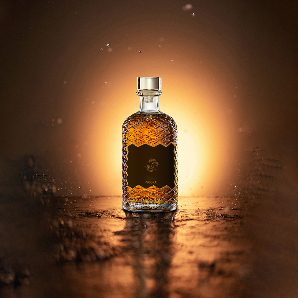 Botol Minuman Keras/Whiskey Kaca Transparan Bulat Mewah 500ml Tanpa Gabus