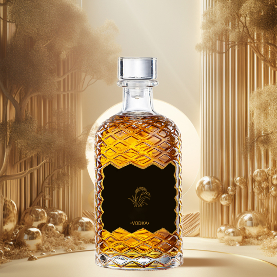 Botella de vino de licor de vidrio transparente redonda de lujo de 500 ml, botella de whisky sin corcho