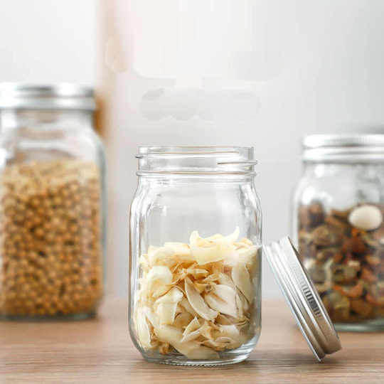 Frascos Mason de 16 oz, de boca ancha, de vidrio transparente con tapas herméticas