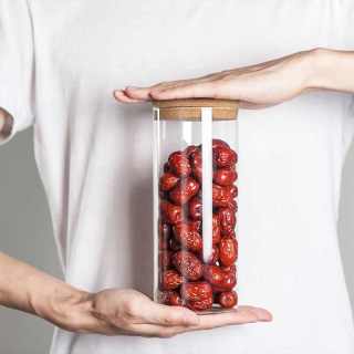 손으로 만든 투명 붕규산 유리 실린더, 코르크가 달린 식품 보관 항아리