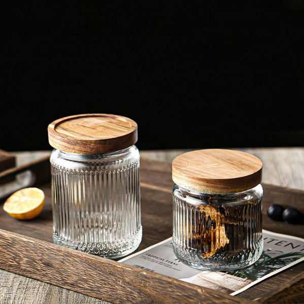 Glass Storage Spice Jar With Bamboo Wooden Lid