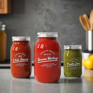 Kosong Lutsinar 12 oz 16oz 25oz 32oz Mulut Lebar Makanan Penyimpanan Kaca Balang Mason