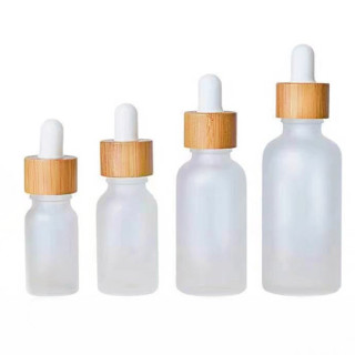 0.5oz 1oz Bamboo Cap Frosted Glass Dropper Bottle for Skin Care Essential Oil Packaging