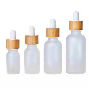 0.5oz 1oz Bamboo Cap Frosted Glass Dropper Bottle for Skin Care Essential Oil Packaging