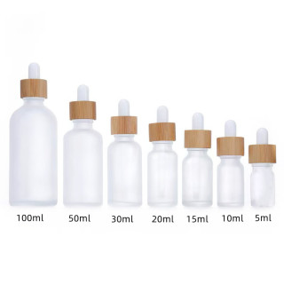 0.5oz 1oz Bamboo Cap Frosted Glass Dropper Bottle for Skin Care Essential Oil Packaging