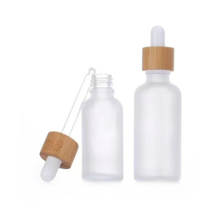 0.5oz 1oz Bamboo Cap Frosted Glass Dropper Bottle for Skin Care Essential Oil Packaging