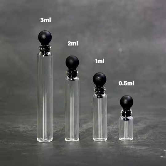 Flacone personalizzato da 1 ml, 1,5 ml, 2 ml, 2,5 ml e 3 ml con tappo a sfera, mini provetta in vetro, flacone per campioni di profumo con tappo a sfera