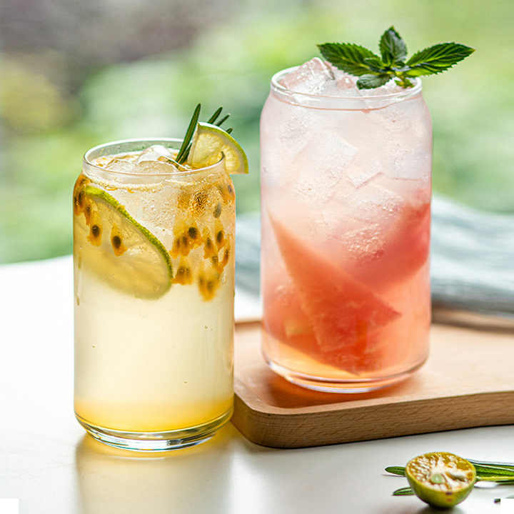 Gelas Mini Kecil Berbentuk Kaleng Bir/Soda Polos Ukuran 12oz (400ml) dengan Tutup Bambu