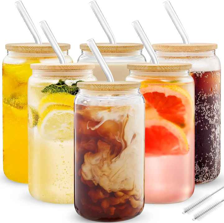 Gelas Mini Kecil Berbentuk Kaleng Bir/Soda Polos Ukuran 12oz (400ml) dengan Tutup Bambu