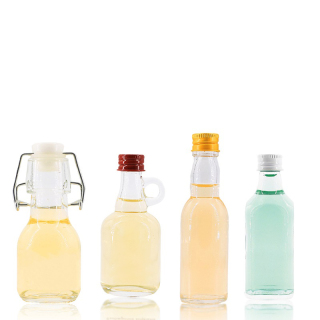 Prezzo di fabbrica 50 ml bottiglie di vetro vuote trasparenti piccole mini California con manico per sciroppo d'acero