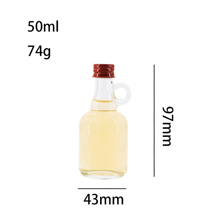 Harga Pabrik Botol Kaca Mini Kecil Bening Kosong 50ml dengan Pegangan untuk Sirup Maple