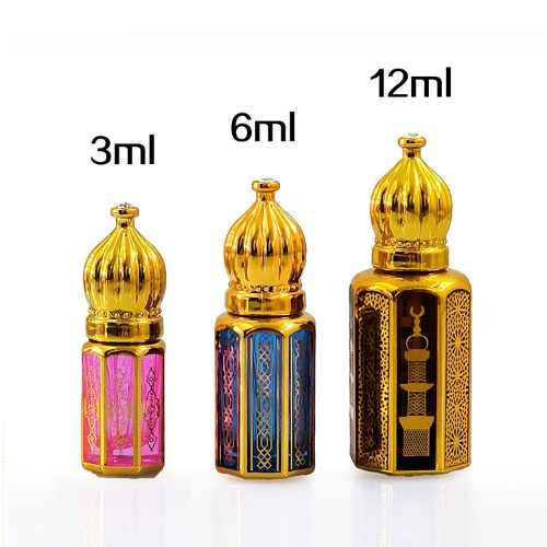 Botol Roll-on Kaca Berwarna Berlapis Elektroplating Ukuran 3ml, 6ml, 12ml, Botol Roll-on Parfum Berukir Berlapis Elektroplating untuk Minyak Esensial