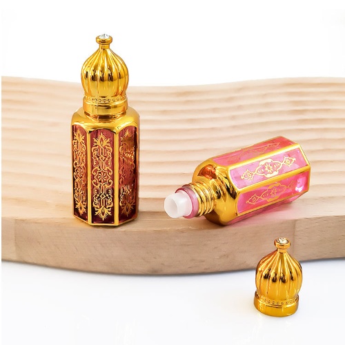 Botol Roll-on Kaca Berwarna Berlapis Elektroplating Ukuran 3ml, 6ml, 12ml, Botol Roll-on Parfum Berukir Berlapis Elektroplating untuk Minyak Esensial