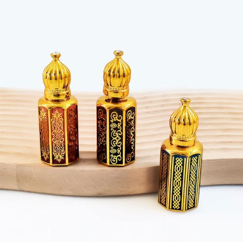 Botol Roll-on Kaca Berwarna Berlapis Elektroplating Ukuran 3ml, 6ml, 12ml, Botol Roll-on Parfum Berukir Berlapis Elektroplating untuk Minyak Esensial