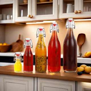 Großhandelsflasche mit Bügelverschluss, rund, 250 ml, 500 ml, 750 ml, 1000 ml, Fruchtsaft, Weinglas