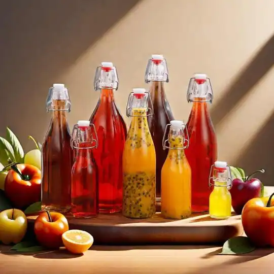 Venta al por mayor de botellas de vidrio para vino, zumo de fruta, de tapa abatible, redondas, de 250 ml, 500 ml, 750 ml y 1000 ml