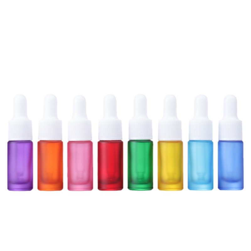 Flacon compte-gouttes en verre de 5 ml de couleurs arc-en-ciel mat noir rose pour parfum/huile essentielle en stock
