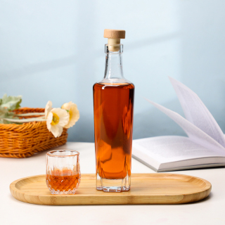 Bouteille de liqueur en verre de forme unique avec bouchon en bois, 375 ml, Fancy Brandy Tequila
