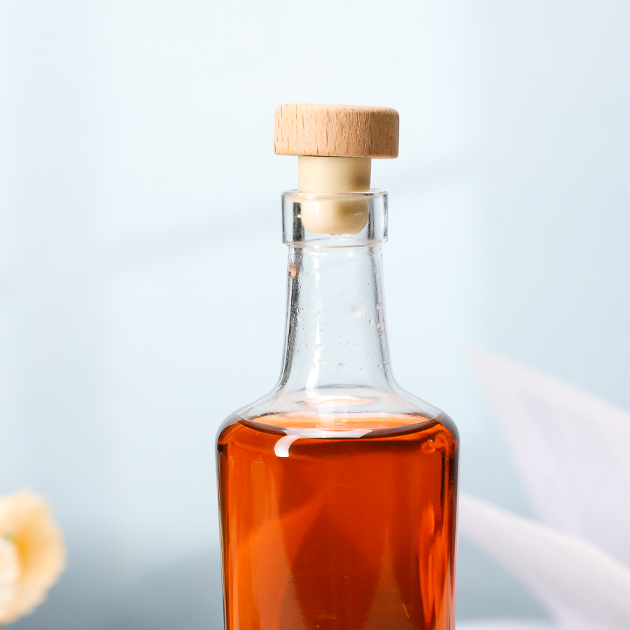 Botol Minuman Keras Kaca Berbentuk Unik 375ml dengan Tutup Kayu untuk Brandy Tequila Mewah