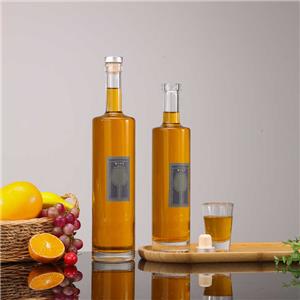Clear 500 750ml Round Vodka Mead Brandy Liquor Glass Bottles With Cork Lid