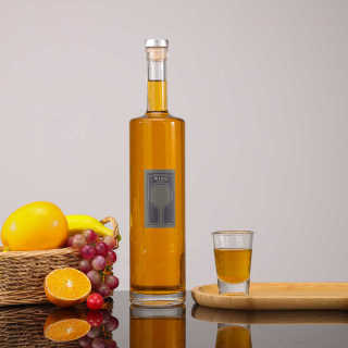 Clear 500 750ml Round Vodka Mead Brandy Liquor Glass Bottles With Cork Lid