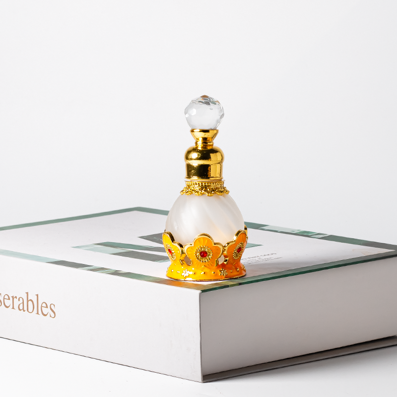 Botol Minyak Esensial Parfum Arab Paduan Logam Emas 15ml dengan Desain Bunga