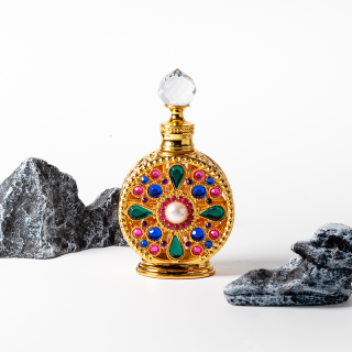 Flaconi di profumo Attar in vetro con olio essenziale in metallo, in stile arabo di Dubai, da 12 ml, con bastoncino di vetro