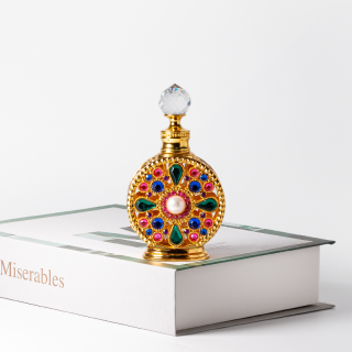 12ml Unique Dubai Arabic Style Metal Essential Oil Attar Perfume Glass Bottles With Glass Stick