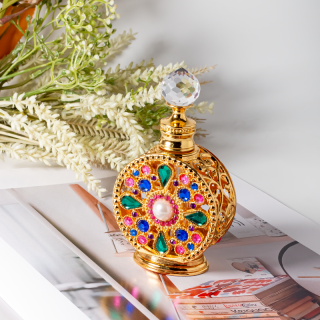 Flaconi di profumo Attar in vetro con olio essenziale in metallo, in stile arabo di Dubai, da 12 ml, con bastoncino di vetro