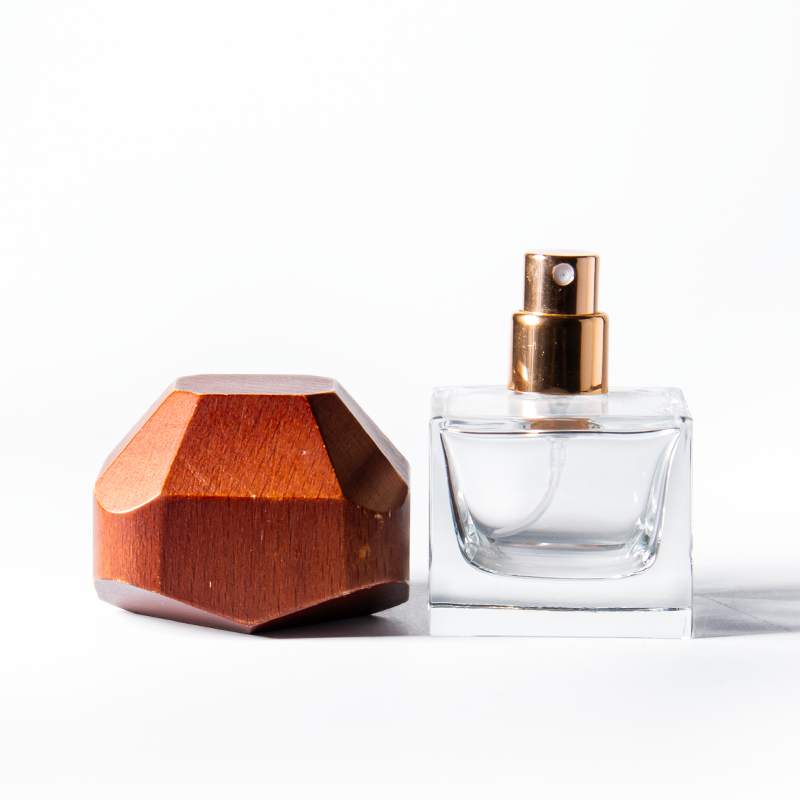 Botol Semprot Parfum Travel Persegi 50ml 100ml 30ml dengan Tutup Kayu dan Kotak