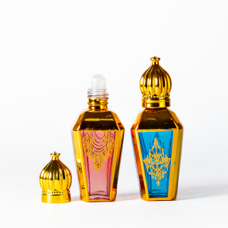 Sampel Parfum Minyak Esensial Kaca Perunggu Elektroplating Portabel 10ml dengan Bola