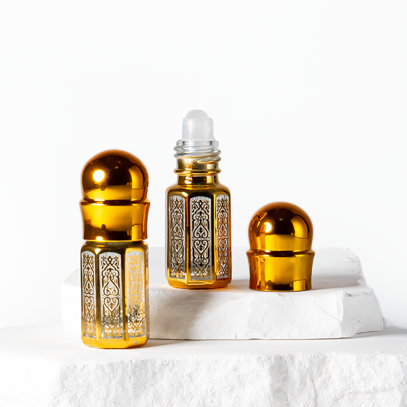 Timur Tengah Bergaya 3ml 6ml 12ml Roller Ball Botol Minyak Wangi Kaca Roll on Attar Botol dengan Roll Ball