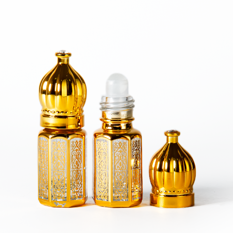 Timur Tengah Bergaya 3ml 6ml 12ml Roller Ball Botol Minyak Wangi Kaca Roll on Attar Botol dengan Roll Ball