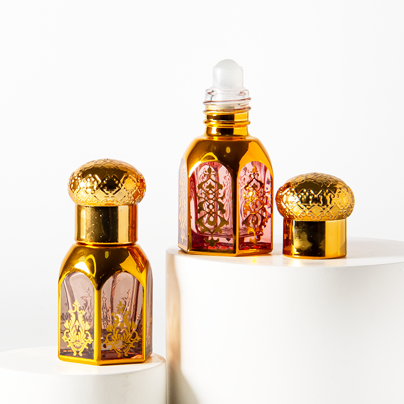 Luxury 3ml 6ml UV Coated Arabian Hexagonal Essential Oil Glass Roll on Bottle 12ml