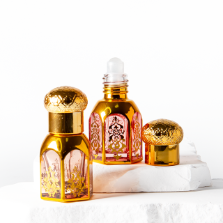 Botol Kaca Roll-on Minyak Esensial Heksagonal Arab Mewah 3ml 6ml Lapisan UV 12ml