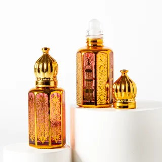 Botella de vidrio Attar de lujo con roll-on dorado de Dubái (3 ml, 6 ml y 12 ml)