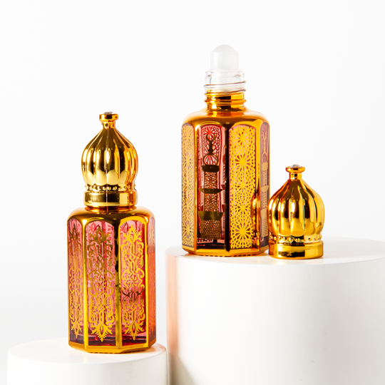 Flacone roll-on in vetro Attar colorato da 3 ml, 6 ml e 12 ml, di lusso Dubai Gold