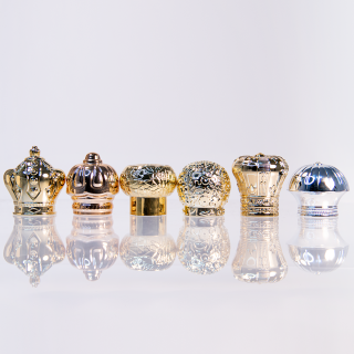 أغطية زجاجات عطر فاخرة من الذهب والفضة على شكل تاج، أغطية عطر تحليل العناصر المحدودة مقاس 15 مم