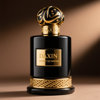 Individuell gestalteter Herrenparfümflakon im arabischen Stil mit goldenem Verschluss, erhältlich in den Größen 30 ml, 50 ml und 100 ml, mit Ihrem persönlichen Logo